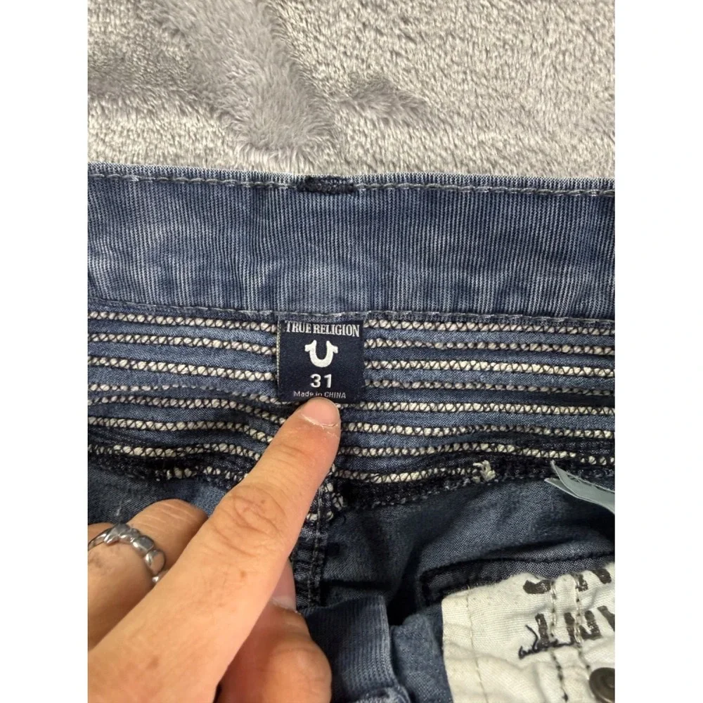 EU 31 True Religion Geno Relaxed Slim Moto Corduroy Pants Blue Acid Wash Men's